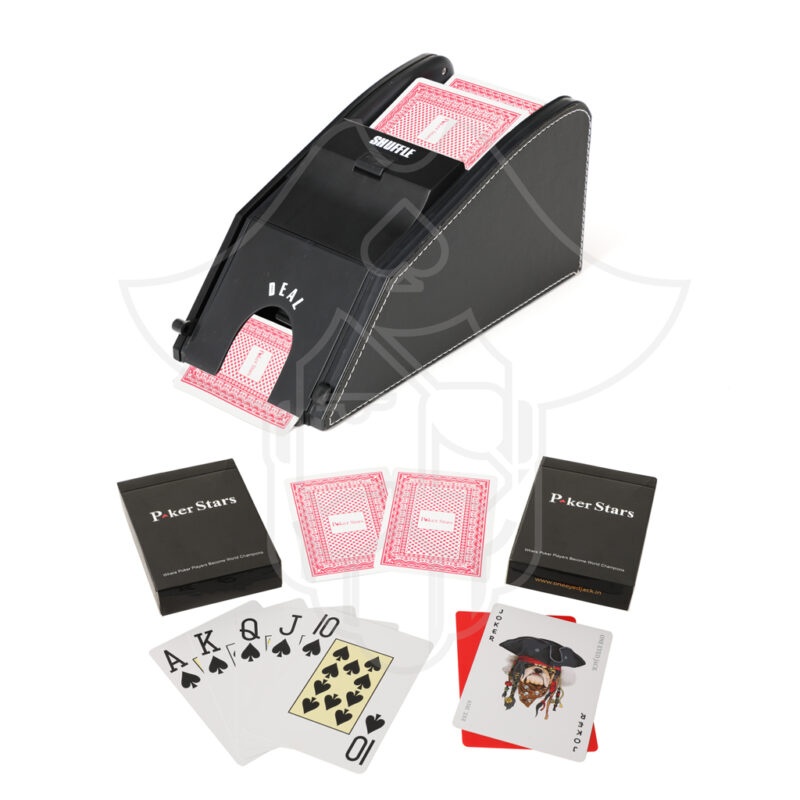 Double Use 1 or 2 Deck Premium Automatic Card Shuffler Set with Cards (Pokerstars Red x2)