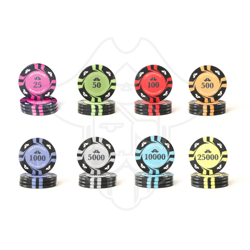 One Eyed Jack Cutlass Ceramic Poker Chips 25 Denomination (Set Of 25), One Eyed JackOne Eyed Jack Cutlass Ceramic Poker Chips 25 Denomination (Set Of 25)