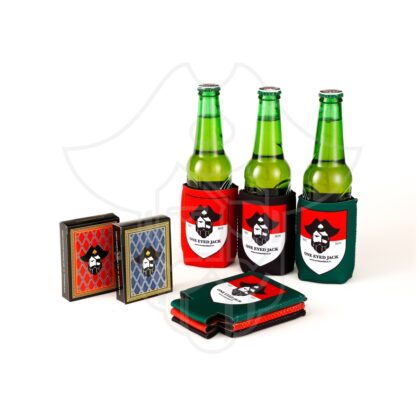 Jack's Home Party Pack - Coozies (set of 6) + Red & Blue Playing Cards (set of 2) Combo, One Eyed Jack, Jack's Home Party Pack - Coozies (set of 6) + Playing Cards (set of 2) Combo