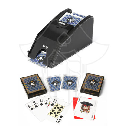 Double Use 1 or 2 Deck Premium Automatic Card Shuffler Set with Cards (Gun Powder Blue x2)