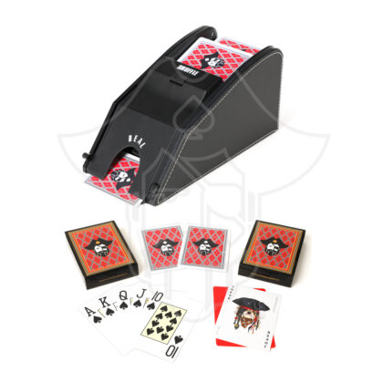 Double Use 1 or 2 Deck Premium Automatic Card Shuffler Set with Cards (Gun Powder Red x2)