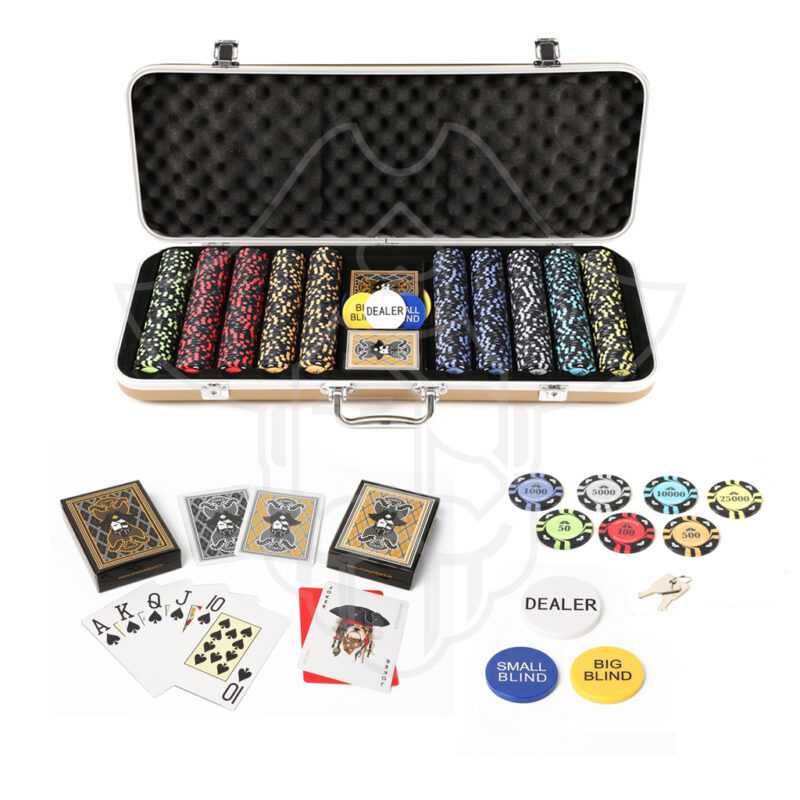 Swashbuckler Gold ABS One Eyed Jack Cutlass Ceramic 500 Poker Chips Set