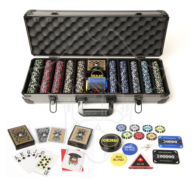 Helmsman Grey One Eyed Jack Cutlass Ceramic 500 Poker Chips Set